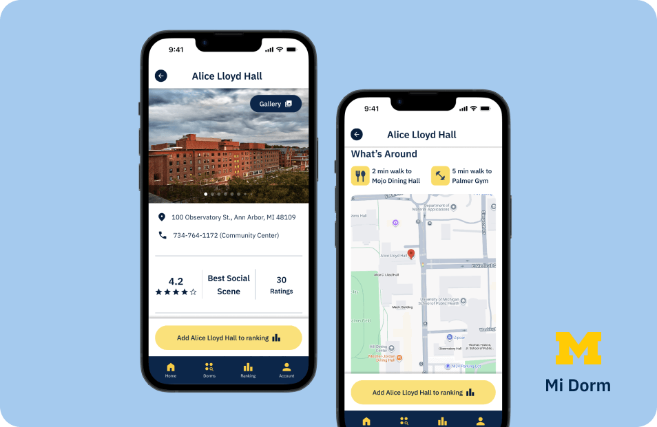 MiDorm app screens